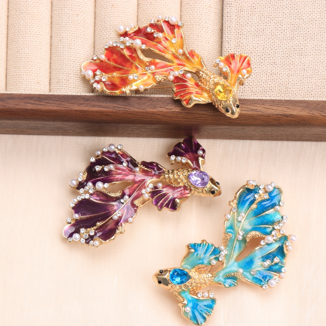 Baroque Goldfish Brooch, Luxury Fashion Accessory